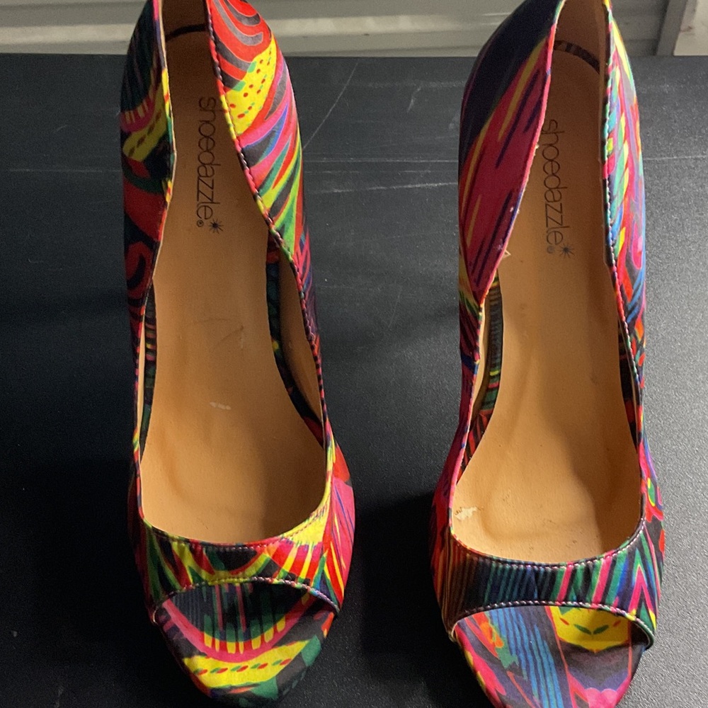Shoe Dazzle Neon Multicolor Peep-Toe Heels #S313F - Picture 2 of 8